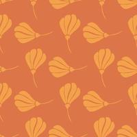 Garden meadow seamless pattern with simple style orange colored flowers silhouettes. Beige background. vector