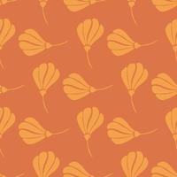 Garden meadow seamless pattern with simple style orange colored flowers silhouettes. Beige background. vector