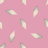 Minimalistic abstract seamless pattern with cute white leaf ornament. Pink background. Simple style. vector