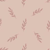 Seamless pattern with minimalistic leaves twig ornament. Pale lilac background. Herbal vintage backdrop. vector