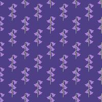 Abstract natural seamless pattern in purple colors with simple style bell flowers silhouettes. Floral backdrop. vector