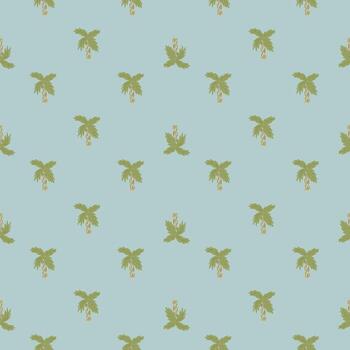 patrón botánico sin costuras de playa de verano abstracto con siluetas simples de palmeras verdes. fondo azul. vector