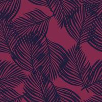 Exotic foliage seamless pattern with random navy blue fern leaf shapes. Pink dark background. vector