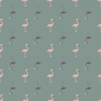 Pale tones seamless pattern with doodle flamingo bird tropic print. Blue background in pastel palette. vector