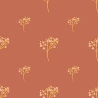 Minimalistic floral seamless pattern with hand drawn orange gypsophila elements. Pale orange background. vector