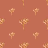 Minimalistic floral seamless pattern with hand drawn orange gypsophila elements. Pale orange background. vector