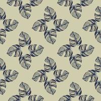 Hand drawn tropic monstera leaf seamless pattern in geometric style. Grey background. Hawaii forest print. vector