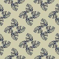 Hand drawn tropic monstera leaf seamless pattern in geometric style. Grey background. Hawaii forest print. vector