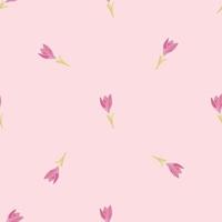 Minimalistic style seamless pattern with little pink crocus flower shapes. Light pink background. Simple style. vector