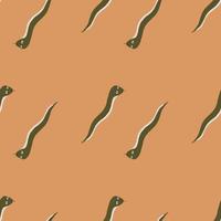 Decorative seamless pattern with green abstract worms shapes print. Light orange background. vector