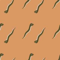 Decorative seamless pattern with green abstract worms shapes print. Light orange background. vector