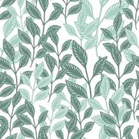 Botanic seamless pattern with blue isolated leaf foliage shapes. White background. Random branches artwork. vector