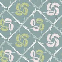Geometric style seamless pattern with green and grey tulip flower elements. Pastel blue background. vector
