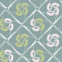 Geometric style seamless pattern with green and grey tulip flower elements. Pastel blue background. vector