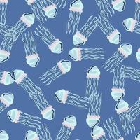 Seamless pattern jellyfish on bright blie background. Modern ornament with sea animals vector