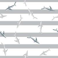 Seamless pattern Blue shark on striped gray background. Texture of marine fish for any purpose. vector