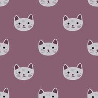 Kitty pattern seamless in freehand style. Head animals on colorful background. Vector illustration for textile.