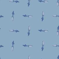 White shark seamless pattern in scandinavian style. Marine animals background. Vector illustration for children funny textile.