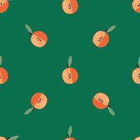 Vegetarian seamless doodle pattern with apples. Minimalistic ornament on green background. vector