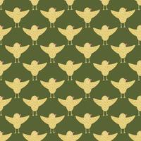 Abstract seamless pattern with yellow birds flying shapes. Green olive background. vector