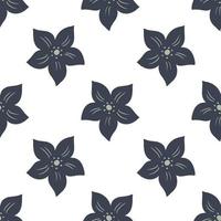 Isolated seamless pattern with navy blue tropic flower buds shapes. White background. Scrapbook nature print. vector