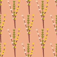 Abstract botanic seamless pattern with doodle lavender flowers print. Pink pastel background. Doodle print. vector