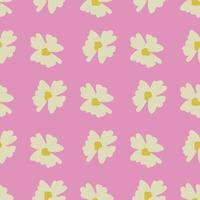 Cute tender seamless pattern with white abstract flower bud silhouettes. Pink pastel background. vector