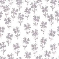 Isolated blossom seamless pattern with purple clover leaf shapes print. White background. Nature print. vector