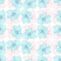 Bloom seamless pattern with blue flower elements print. Orchid shapes on white background. vector