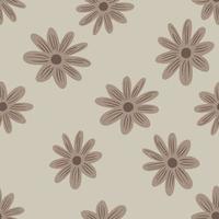 Nature seamless pattern with beige random daisy flowers ornament. Grey background. Field natural print. vector