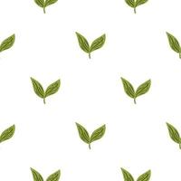 Decorative seamless pattern with isolated little green leaves elements. Foliage minimalistic backdrop. vector