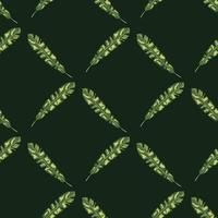 Abstract seamless pattern with green geometric botany tropic leaves print. Black background. Simple style. vector