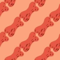 Minimalistic seamless doodle pattern with simple halloween pink bone shapes. Pastel background. Flat design. vector