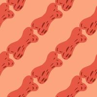 Minimalistic seamless doodle pattern with simple halloween pink bone shapes. Pastel background. Flat design. vector