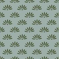 Green geometric style chamomile flowers elements seamless pattern. Blue pastel background. vector