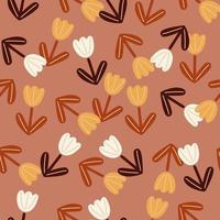 Abstract random little tulip fower shapes seamless pattern. Orange and white flowers elements. Nature print. vector