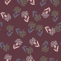 Creative seamless pattern with random dandelion silhouettes print. Dark purple background. vector