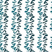 Isolated seamless botanic pattern with doodle blue eucalyptus elements print. White background. vector