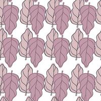 Purple contoured oak leaves seamless doodle pattern. White background. Vintage simple print. vector