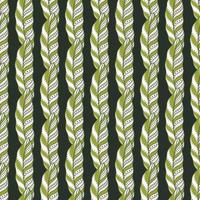 Seamless nature pattern with abstract botanic leaf ornament. Dark background. Doodle artwork. vector