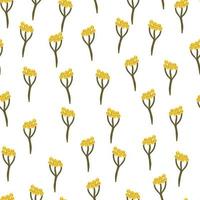 Isolated seamless pattern with yellow yarrow little silhouettes ornament. White background. vector