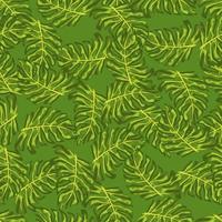 Abstract jungle seamless pattern with doodle monstera leaf elements. Green colored random greenery print. vector