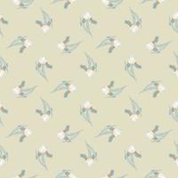Spring style seamless pattern with little blue iris flowers ornament. Light beige background. vector