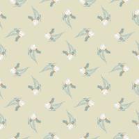 Spring style seamless pattern with little blue iris flowers ornament. Light beige background. vector