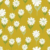 Chamomile pattern seamless in freehand style. Spring flowers on colorful background. Vector illustration for textile.