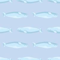 Seamless pattern Beluga on linght blue background. Template of cartoon character of ocean for children. vector