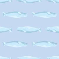 Seamless pattern Beluga on linght blue background. Template of cartoon character of ocean for children. vector