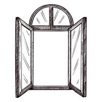 Opened window arch sketch isolated. Retro element inside wall in hand drawn style. vector