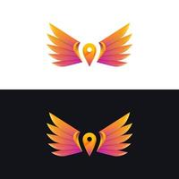 Gradient wing and pin logo illustration, Premium Vector. vector