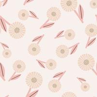 Random seamless pattern with pastel pink abstract daisy flower silhouettes. Light background. Simple style. vector